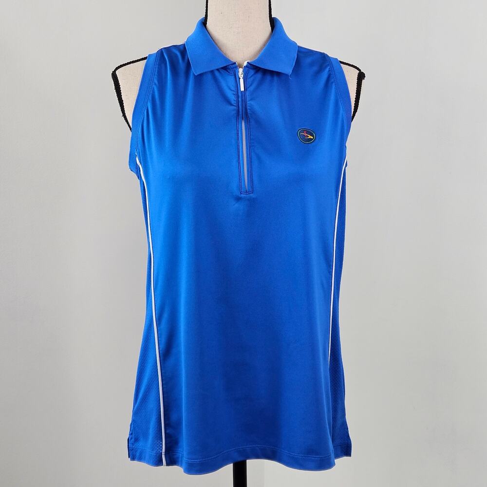 Peter Millar Women Blue 1/4 Zip Sleeveless Eagle Point Golf Performance Polo | L